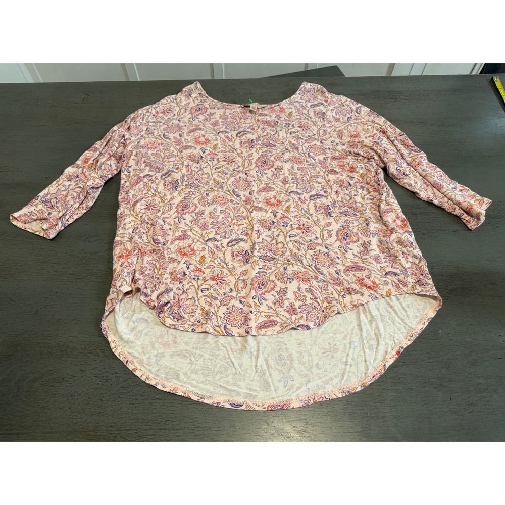Philosophy Woman Floral Paisley 3/4 Sleeve High Low Top Pink Multi Plus 2X
